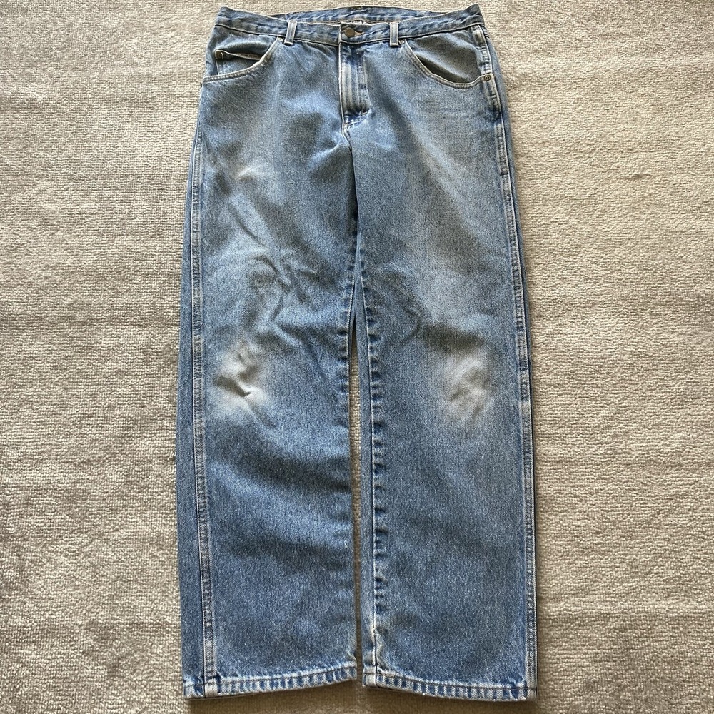 Wrangler Mens Jeans 35x30‎ Blue Denim Original Fit Straight Leg Faded